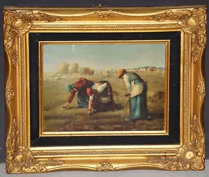 900 OLIO SU CARTONE- DIPINTO- DONNE RACCOLGONO RISO- CON CORNICE DORATA - Foto 1 di 5