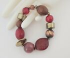 Red And Golden Coloured Graduated Beaded Stretch Bracelet