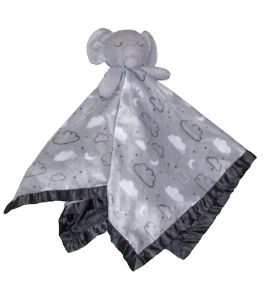 Manta de bebé recién nacido gris elefante nube luna estrella satinada ribete trasero Foto 1 de 2