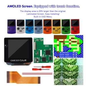 AMOLED LCD Touch Laminated OSD Menu Retro Pixel OLED Screen+Pre-cut Case For GBC - Picture 1 of 60