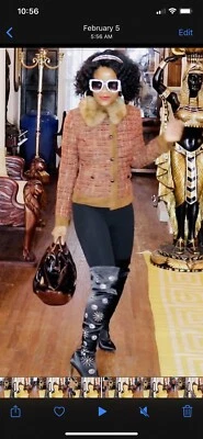  Diseñador Dolce & Gabbana Mezcla de Lana Rusa Sable Piel Gamuza Ribete Chaqueta Abrigo 2 Foto 1 de 4