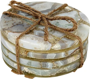 Round Agate Coasters, Multicolor, Set of 4, Tables, Countertops, Desks, 4" Dia. - Imagen 1 de 12
