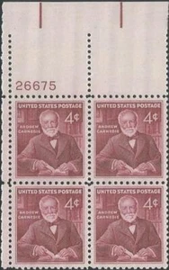 Plate Block of 4 stamps - Scott 1171 - 4 cent - Andrew Carnegie - 1960 - MNH - Picture 1 of 1