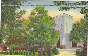 Cartolina d'epoca in lino Florida Tarpon Springs Chiesa Buon Pastore Innes - Foto 1 di 2