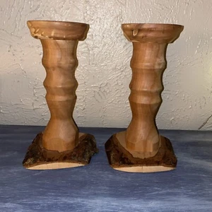 wkend SaLe $30✨🪵Wood Candle Holders Rustic Country Farmhouse Set Of 2(was $40) - Picture 1 of 5