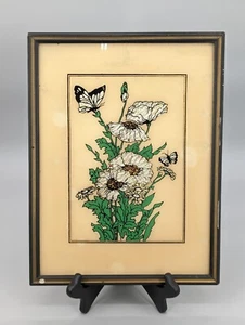 Reliance Products Foil Art Poppies Daises Butterfly Framed Print  9.75" x 13.25" - Picture 1 of 4