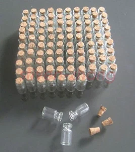 50Pcs 0.5ml Glass Bottles Wishing Tubes 11x18mm Tiny Small Clear Cork Cap Vials - Picture 1 of 2
