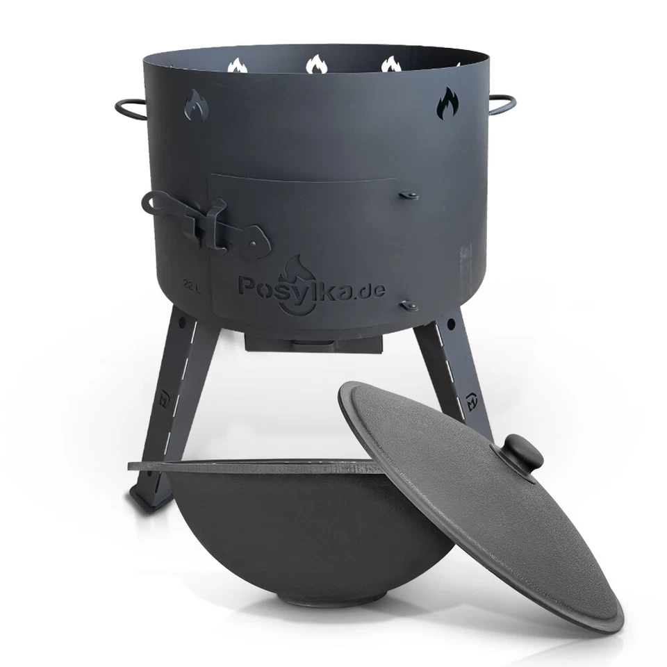 Gusseisen Kazan 22L mit Aluminiumdeckel Utschak Feuerofen 49 cm казан учак - Bild 1 von 1