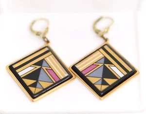 Michaela Frey Vienna Austria Earrings Colorful Enamel Square: 2.7Cm - Picture 1 of 4