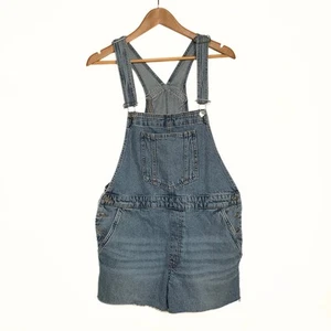 H&M Divided Denim Cut Off Farmer Shortalls Womens SZ 8 Laidback Grunge Y2K - Picture 1 of 5