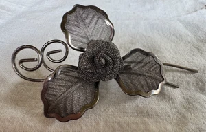 Vintage Rose Mesh Brooch Dark Taupe EUC Wire Metal Brown Gray No Flaws - Picture 1 of 7
