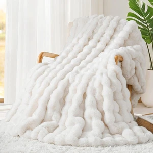Manta doble de piel sintética de conejo 1000GSM, súper pesada cálida acogedora beige crema... - Imagen 1 de 8