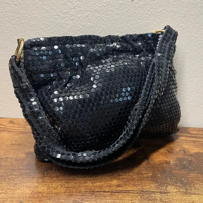 Vintage Lumured Sequin Bag Small Black Hinge Gold Party 60s Evening Formal 70s - Image 1 of 4