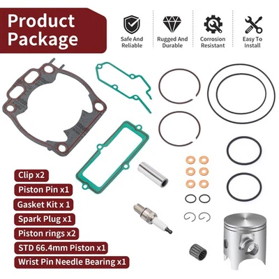 Kit de juntas de pistón y extremo superior STD para Yamaha YZ250 2005-2024 66,4 mm de diámetro con anillos Foto 1 de 4