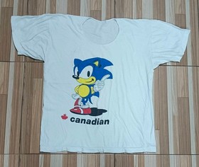 Vintage Sonic the Hedgehog 1990s Canadian Big Print Video Game Rare Shirt L