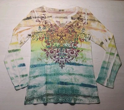 Blusa Feminina Vintage Y2K Amour Love Exclusiva Boho Tie Dye Fada Manga Longa Extra Grande EUA - Imagem 1 de 4