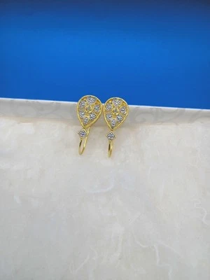 Vintage Style Leaverback Diamond Earrings FAS 925 Sterling Silver - Image 1 of 4