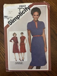 Vintage 80s Simplicity Pattern 9833 SZ 14 Misses Stretch Dress ~ Uncut - Picture 1 of 4