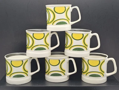 Vintage Set of 6 CeraCraft White with Yellow/Green Bone China Coffee/Tea Cups - Image 1 of 4