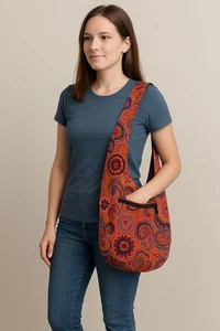 Blumen Paisley Sling Bag Crossbody Hobo Bag mit Reißverschlusstasche Boho Hippie - Bild 1 von 7