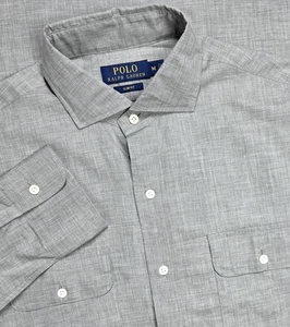 Polo Ralph Lauren Button Up Work Shirt Mens M Slim Chambray Long Sleeve Gray - Picture 1 of 13