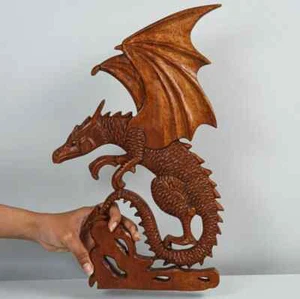 Wanddeko Drache, Wandbild, hängende Holzkunst, mystisches Tier, Papa Geschenk - Bild 1 von 9