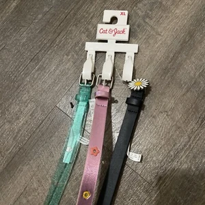 Cat & Jack Girls Size XL 3 Pack Belts Green Glitter Purple Black w/ Flowers NWT - Picture 1 of 4