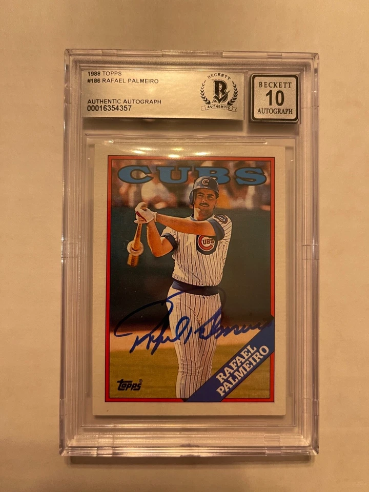 RAFAEL PALMEIRO AUTO BECKETT AUTHENTICATED AUTO GRADE 10 1988 TOPPS CHICAGO CUBS - Image 1 of 2