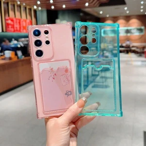 For Samsung Galaxy S23 Ultra S22 S21 S20 FE Wallet Card Holder Clear Case Cover - Picture 1 of 18