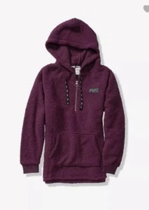 Neu Victoria’s Secret PINK Sherpa Hoodie M burgunderrot passt L 80 $ Pullover - Bild 1 von 3