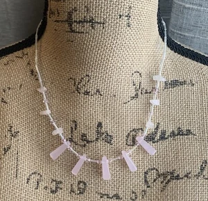 Vintage rose Quartz Point Necklace Choker Pink Geometric Glass Beaded Smoky Bib - Picture 1 of 6