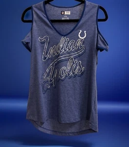 NFL Indianapolis Colts Womens Cold Shoulder Foil Print T Shirt Size Small - Picture 1 of 4