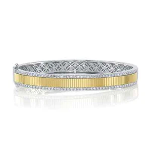 14K Gold Diamond Fluted Bangle Bracelet Radiating Natural Round Cut 1.06 CT - Picture 1 of 3