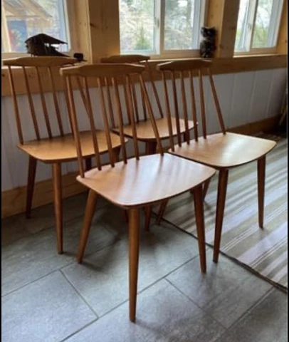 Danish Modern Spindle Back Wood 4 Chairs #J77 - FDB Mobler (Denmark) Cover