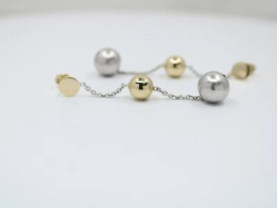 14K Solid Yellow and White Gold Dangle Ball Earrings, GCJ Designer Gold Dangle  - Image 1 of 4