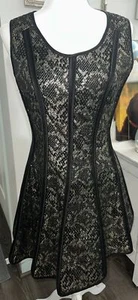 Alberto Makali Fit And Flare Black Dress Gold Lace Size M - Picture 1 of 6