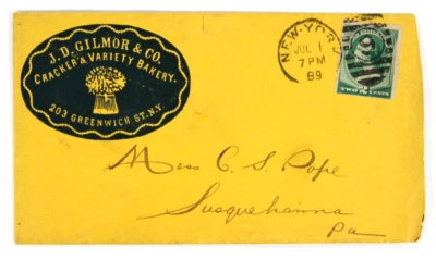 Ad Cover, J.D. Gilmore Cracker & Variety Bakery, New York 1889 pmk. ties 2c #213 - Image 1 of 4