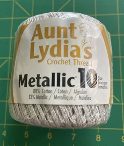 Coats & Clark Aunt Lydia's Metallic Crochet Thread Size 10-White & Silver - Picture 1 of 7