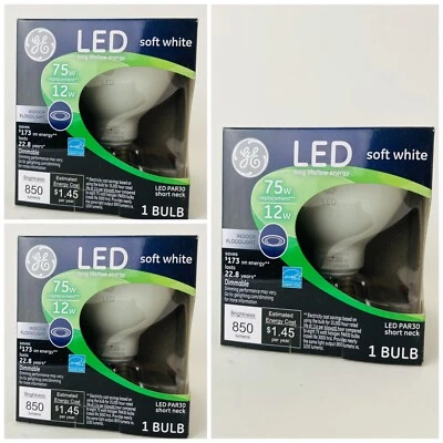 3Pack GE LED Soft White 75w 12W PAR30 Short Neck Indoor Floodlight Dimmable Bulb - Image 1 of 4