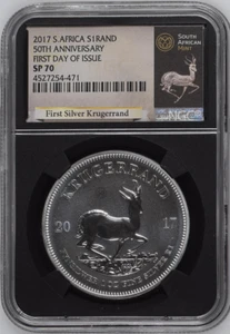 :2017 1 ONCE SILVER 1 RAND SOUTH AFRICA NGC SP-70 FDOI TOP-POP HIGHEST-GRADES - Picture 1 of 2