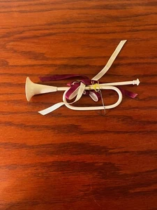 Vintage 6" White Trumpet Horn Christmas Ornament Hanging Decor Ribbon Roses  - Picture 1 of 3