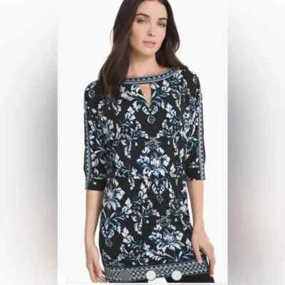 Vestido Blusa Casa Blanca Mercado Negro Mujer M Negro Azul Floral Manga Abertura Foto 1 de 4