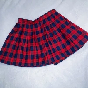 LEG AVENUE Red & Blue Plaid Adjustable Wrap School Girl Skirt Size M/L - Picture 1 of 5