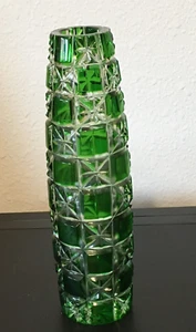 Bohemia Emerald Green Vase Cut Crystal Glass Czechoslovakia Czech Glass Caesar - Picture 1 of 13