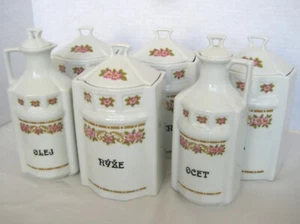 Czech Porcelain Cannister & Cruet Set with Pink Roses - Picture 1 of 24