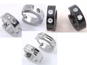 Herren Damen Piercing Strass Creolen Edelstahl Silber, Gold oder Schwarz - Bild 1 von 4