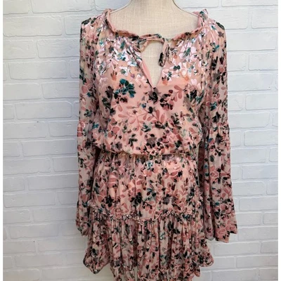 Vestido para mujer Buddy Love terciopelo rosa floral cintura elástica manga 3/4 - talla S Foto 1 de 4