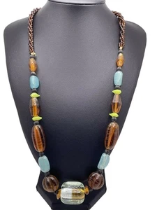 "Collar Puravida para mujer 24" cuentas de vidrio marrón y verde azulado 24"" Pura Vida grueso" - Imagen 1 de 8