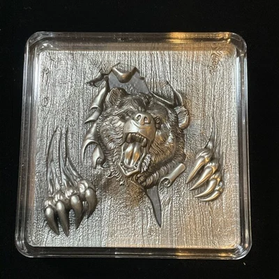 2024 South Korea Furious Beasts Bear 2oz Silver Antiqued Stacker - Image 1 of 4