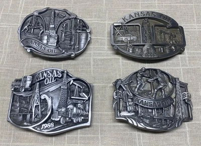Hebilla de cinturón vintage Kansas Oil Trades History '88 '89 '91 '92 peltre - Lote de 4 Foto 1 de 4